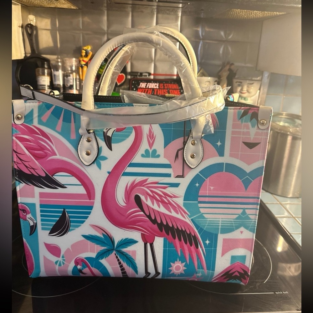Mid century modern gal flamingo tote bag